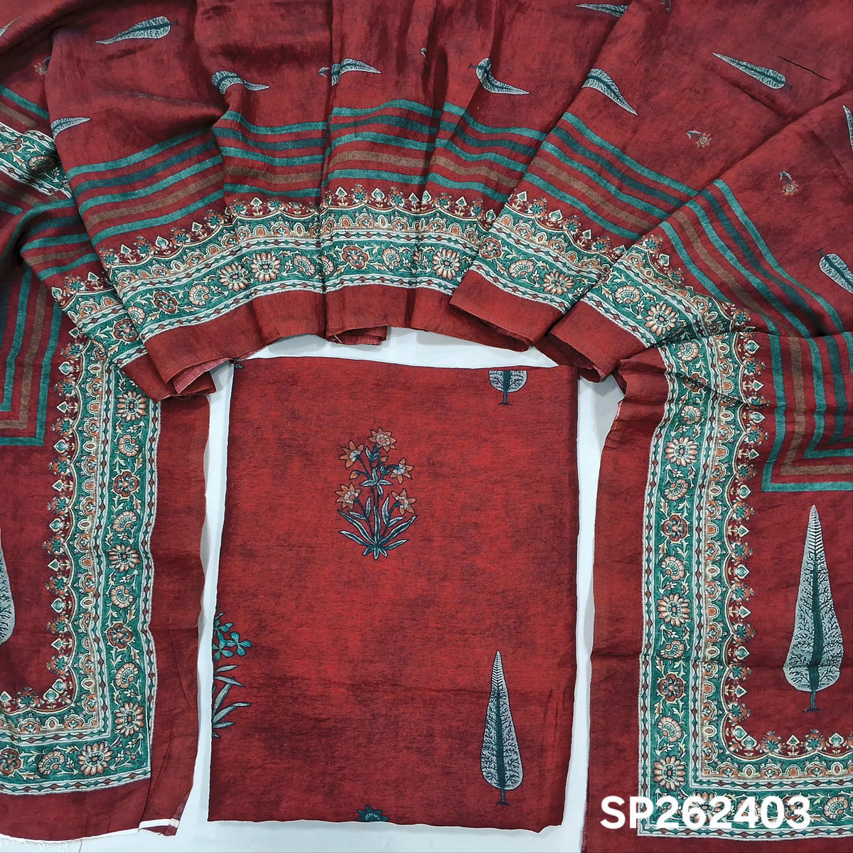 Maroon digital printed mogra chanderi unstitched salwar material (Crinkled, Lining Needed) No Bottom, digital printed mogra chanderi dupatta. SP262403