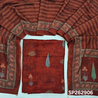 Maroon digital printed mogra chanderi unstitched salwar material (Crinkled, Lining Needed) No Bottom, digital printed mogra chanderi dupatta. SP262906
