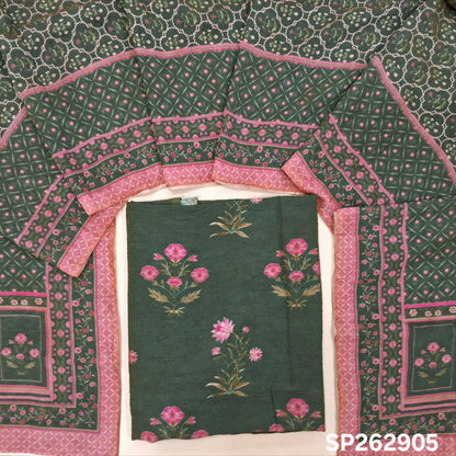 Dark teal green digital printed mogra chanderi unstitched salwar material (Crinkled, Lining Needed) No Bottom, digital printed mogra chanderi dupatta. SP262905