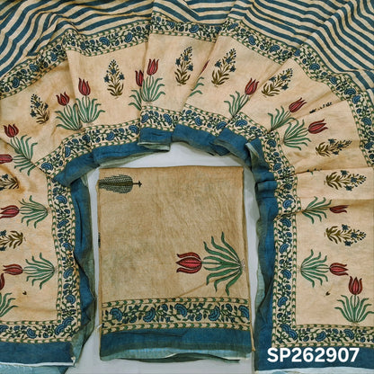 Rich beige digital printed mogra chanderi unstitched salwar material (Crinkled, Lining Needed) No Bottom, digital printed mogra chanderi dupatta. SP262907