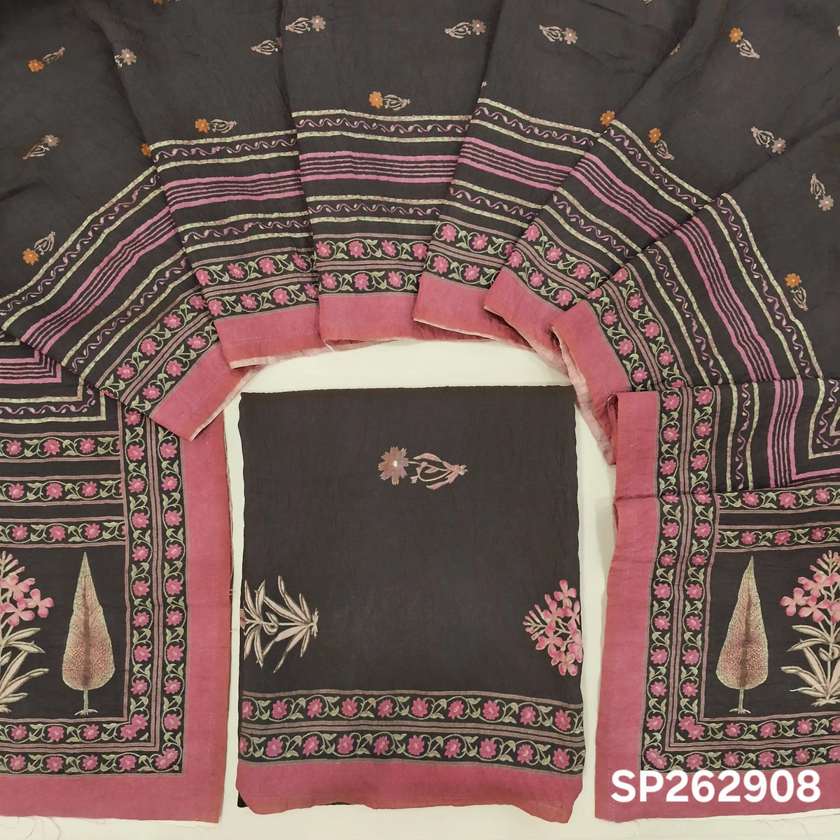 Deep wine purple digital printed mogra chanderi unstitched salwar material (Crinkled, Lining Needed) No Bottom, digital printed mogra chanderi dupatta. SP262908