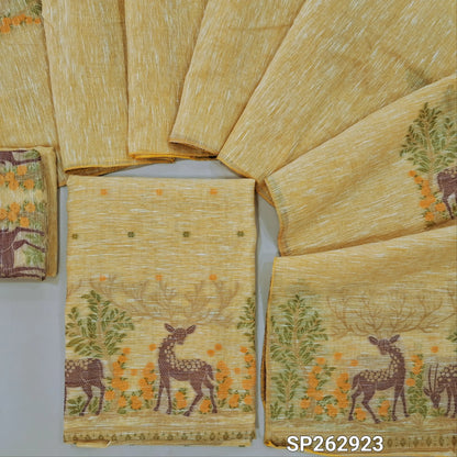 Designer sandal yellow jamdani woven premium linen unstitched salwar material (textured, lining needed) jamdani woven on daman,  jamdani woven linen bottom, jamdani woven premium linen dupatta. SP262923