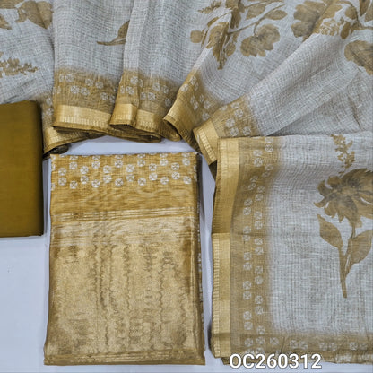 Mehandhi green digital printed premium silk cotton unstitched salwar material,printed all over, tissue daman,(lining needed)spun cotton bottom, digital printed silk cotton dupatta with tissue borders. OC260312