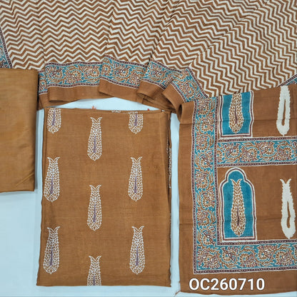 Light brown viscous Silk unstitched salwar material,printed all over, (shiny,Lining Needed)silky bottom, digital printed viscous silk dupatta. OC260710