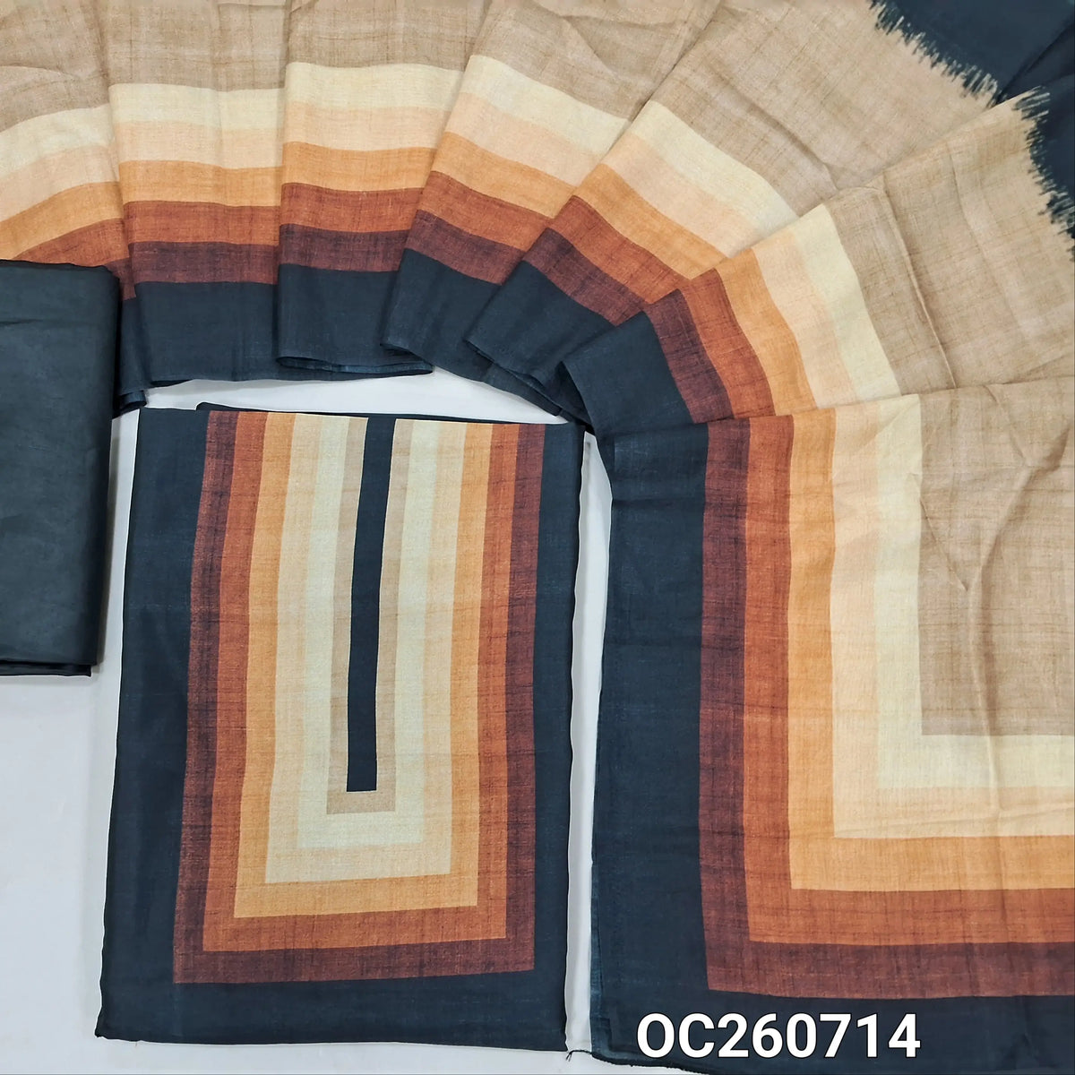 Black viscous Silk unstitched salwar material,colourful yoke,(shiny,Lining Needed)silky bottom, digital printed tissue silk dupatta. OC260714