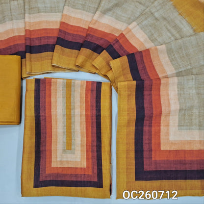 Mehandhi yellow viscous Silk unstitched salwar material,colourful yoke,(shiny,Lining Needed)silky bottom, digital printed tissue silk dupatta. OC260712