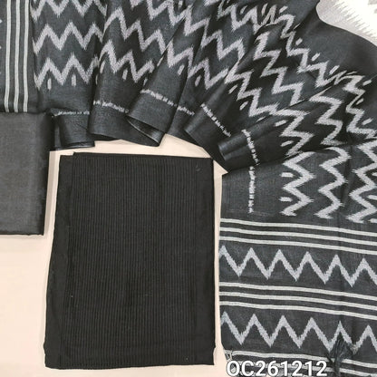 Black silk cotton unstitched salwar material,pintext panel on front(lining needed)matching bottom,fancy art silk dupatta . OC261213