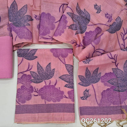 Pink silk cotton unstitched salwar material,weaving buttas on front,thread weaving on daman,(lining needed)spun cotton bottom, rich weaving on full length silk cotton dupatta. OC261202