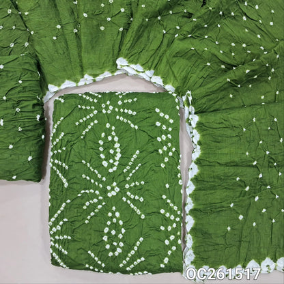 Leafy green bandhini tie and dye pure cotton unstitched salwar material,(lining needed)tie & dye cotton bottom, tie & dye mul cotton dupatta with borders. OC261517