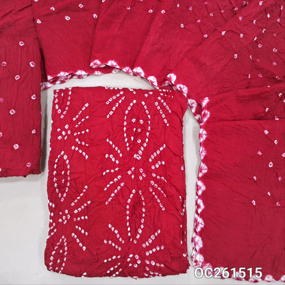 Red bandhini tie and dye pure cotton unstitched salwar material,(lining needed)tie & dye cotton bottom, tie & dye mul cotton dupatta with borders. OC261515
