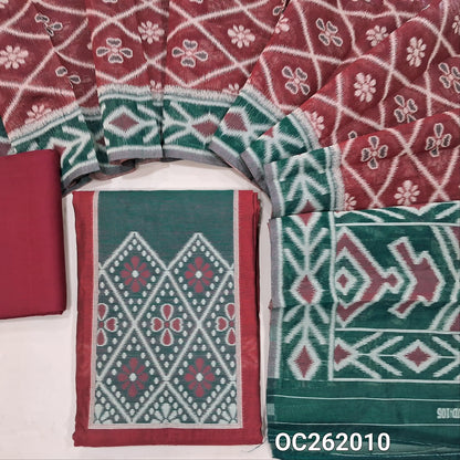 Maroon and teal green thread woven silk cotton unstitched salwar material (Thin, Lining Needed)matching spun cotton bottom, silk cotton dupatta with thread weaving. OC262010