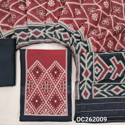 Black and maroon thread woven silk cotton unstitched salwar material (Thin, Lining Needed)matching spun cotton bottom, silk cotton dupatta with thread weaving. OC262009