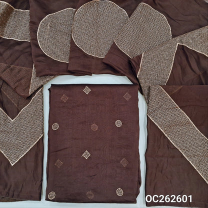 Brown designer pure mul chanderi unstitched salwar material, zari embroidery all over (Thin, Lining Needed) NO BOTTOM, Pure mul chanderi designer dupatta with heavy embroidery work. OC262601