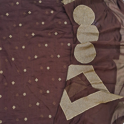 Brown designer pure mul chanderi unstitched salwar material, zari embroidery all over (Thin, Lining Needed) NO BOTTOM, Pure mul chanderi designer dupatta with heavy embroidery work. OC262601