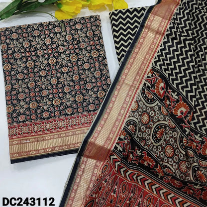 CODE DC243112: Black printed premium cotton unstitched salwar material(lining optional)zigzag printed cotton bottom