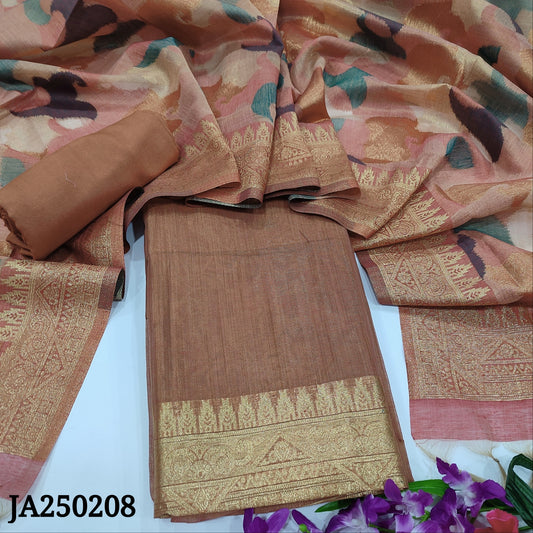 CODE JA250208 : Onion pink premium silk cotton unstitched salwar material(thin fabric, lining needed)matching santoon bottom, jamdani woven premium silk cotton dupatta.