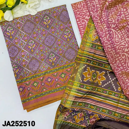 CODE JA252510: Light purple base patola printed fancy silk unstitched salwar material(lining needed)printed pink fancy