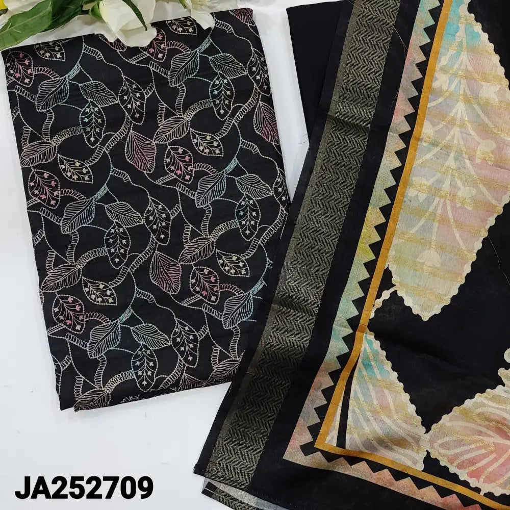 CODE JA252709: Black base semi tussar unstitched salwar material self woven design all over(lining needed)matching