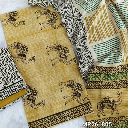 Mehandhi yellow base bagru hand block printed pure cotton unstitched salwar material,(lining needed)block printed cotton bottom,hand block printed full length mul cotton dupatta(TAPINGS NEEDED, INCONSISTENT PRINTS ARE NOT DEFECTS) MR261805