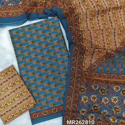 Dark blue hand block printed soft cotton unstitched salwar material, ( thin,lining optional)printed cotton bottom,printed full length pure cotton dupatta. (TAPINGS NEEDED, INCONSISTENT PRINTS ARE NOT DEFECTS) MR262810