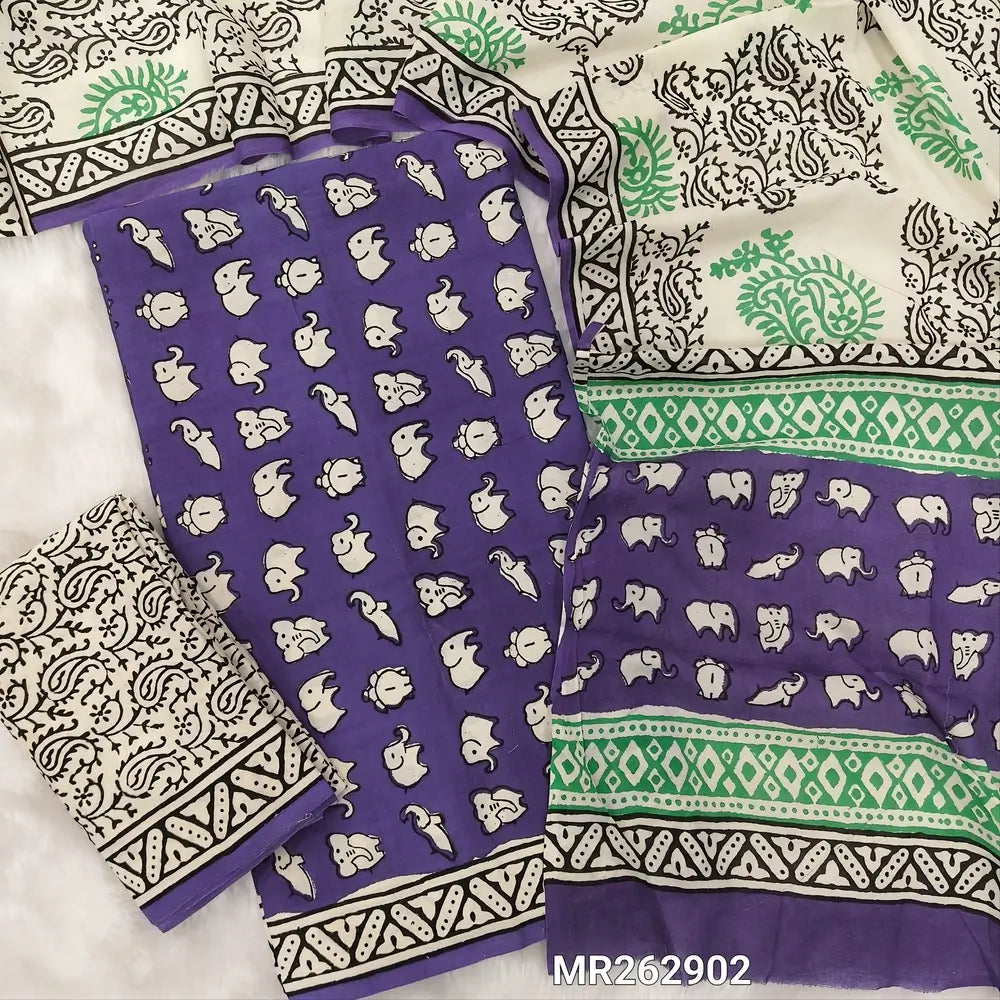 Dark purple hand block printed pure mul cotton unstitched salwar material, (lining optional) block printed cotton bottom,hand block printed mul cotton dupatta(TAPPING NEEDED, INCONSISTENCY OF PRINTS AND DYEING ARE NOT CONSIDERED AS DEFECTS. MR262902