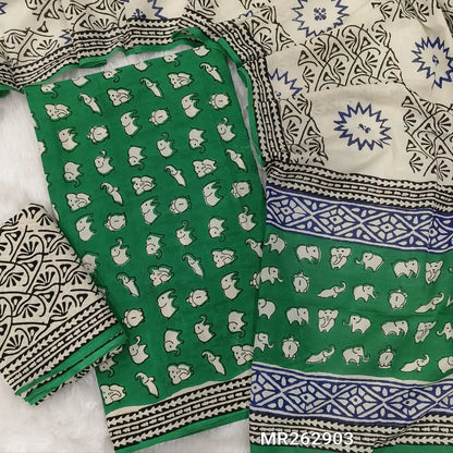 Green hand block printed pure mul cotton unstitched salwar material, (lining optional) block printed cotton bottom,hand block printed mul cotton dupatta(TAPPING NEEDED, INCONSISTENCY OF PRINTS AND DYEING ARE NOT CONSIDERED AS DEFECTS. MR262903