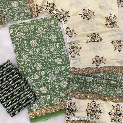Light green hand block printed pure cotton unstitched salwar material,(lining needed)block printed cotton bottom,hand block printed full length mul cotton dupatta(TAPINGS NEEDED, INCONSISTENT PRINTS ARE NOT DEFECTS) MR263115