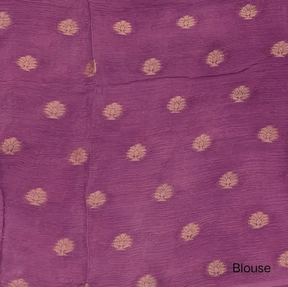 Dark Maroonish Pink Viscous Chanderi silk saree with shibori prints all over and zari checks all over, thin zari woven borders and running viscous chanderi zari woven blouse. NS56