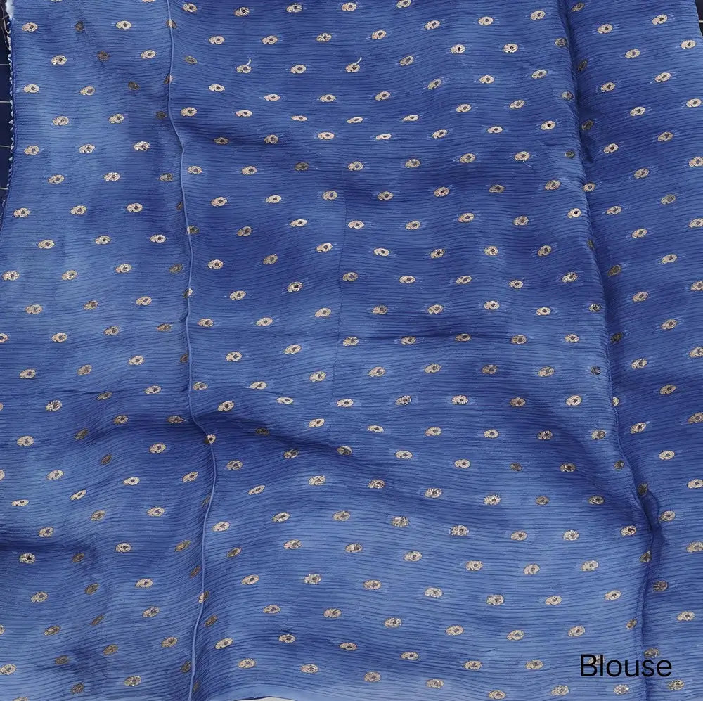 Dark Blue Viscous Chanderi silk saree with shibori prints all over and zari checks all over, thin zari woven borders and running viscous chanderi zari woven blouse. NS59