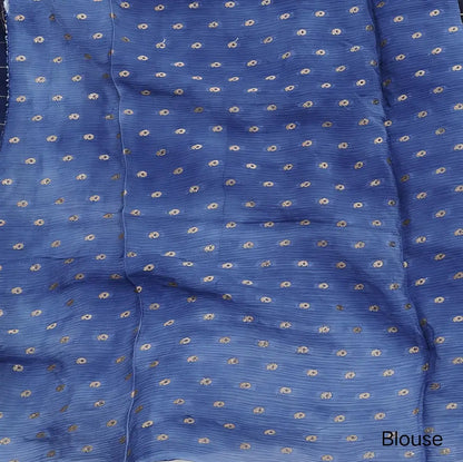 Dark Blue Viscous Chanderi silk saree with shibori prints all over and zari checks all over, thin zari woven borders and running viscous chanderi zari woven blouse. NS59