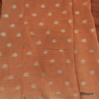 Rust Orange Viscous Chanderi silk saree with shibori prints all over and zari checks all over, thin zari woven borders and running viscous chanderi zari woven blouse. NS58