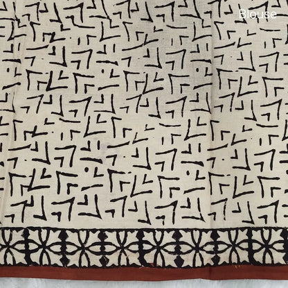 Reddish maroon kalamkari hand block printed cotton saree, printed pallu and kalamkari printed blouse with borders. INCONSISTENT PRINTS AND DYES ARE NOT DEFECTS.NS65