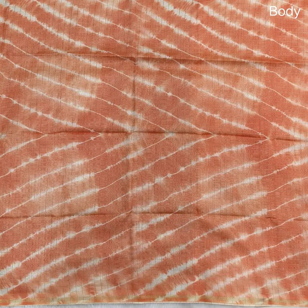 Orange with powder blue shibori printed soft silk cotton saree with zari checks all over, contrast animal prints on pallu, contrast running blouse with zari chceks and borders.NS69