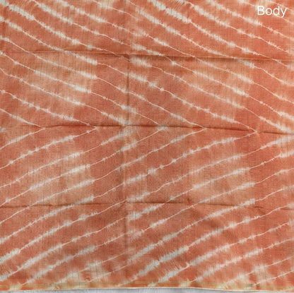 Orange with powder blue shibori printed soft silk cotton saree with zari checks all over, contrast animal prints on pallu, contrast running blouse with zari chceks and borders.NS69