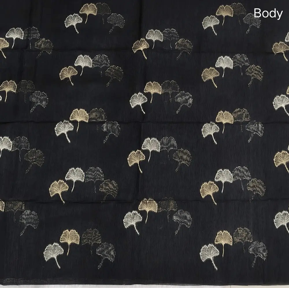 Black Premium tussar jamdani saree with gold and silver zari weaving all over, rich weaving on pallu, running blouse with zari woven buttas and borders. NS73