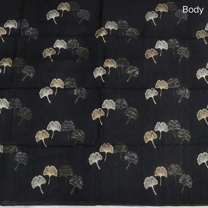 Black Premium tussar jamdani saree with gold and silver zari weaving all over, rich weaving on pallu, running blouse with zari woven buttas and borders. NS73