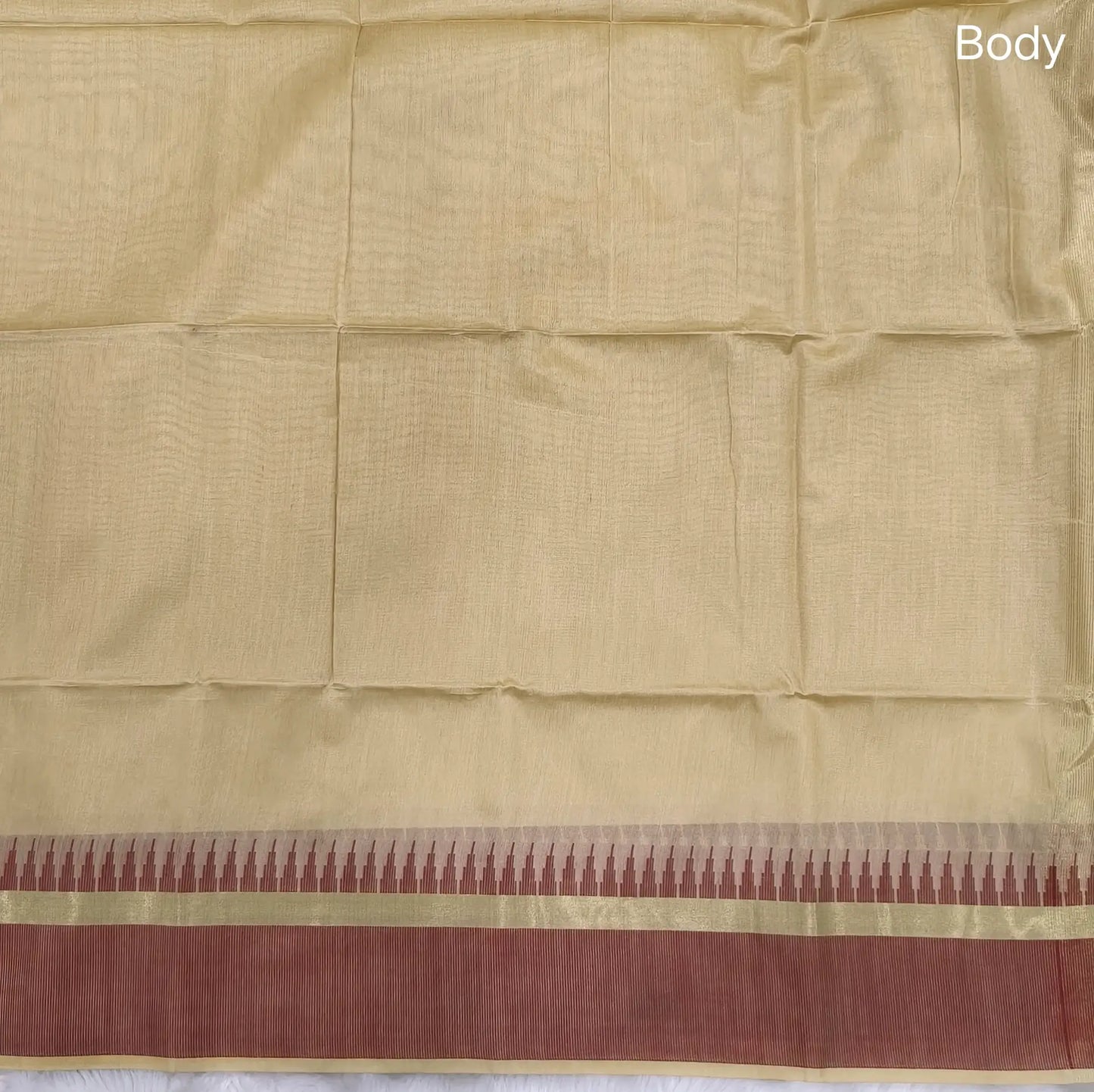 Beige with dark maroon silk cotton saree with thread woven double side borders, zari striped short pallu and contrast blouse with borders. NS80