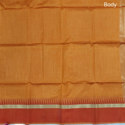 Light orange with reddish maroon silk cotton saree with thread woven double side borders, zari striped short pallu and contrast blouse with borders. NS82