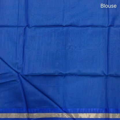 Teal green with ink blue silk cotton saree with thread woven double side borders, zari striped short pallu and contrast blouse with borders. NS83