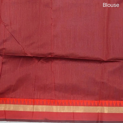 Black with maroon silk cotton saree with thread woven double side borders, zari striped short pallu and contrast blouse with borders. NS84