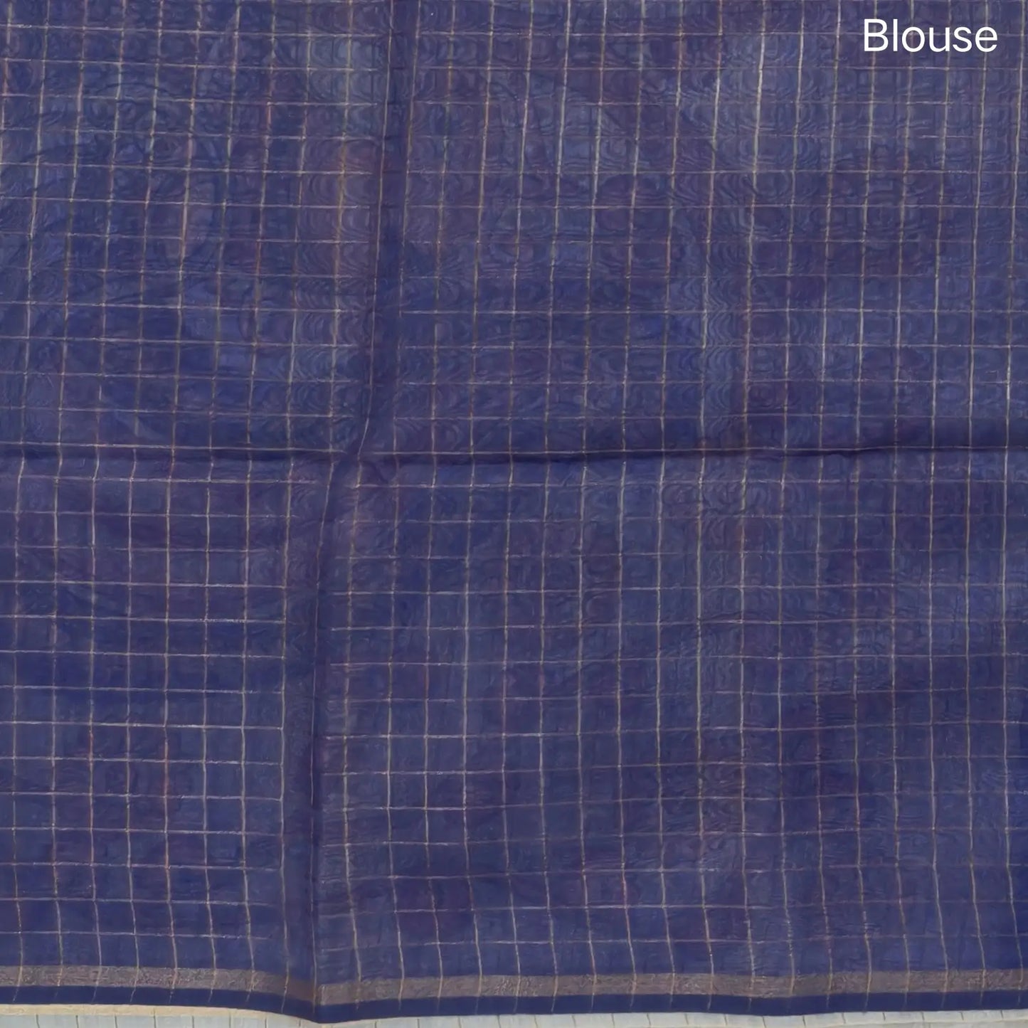 Light blue, yellow and dark blue shibori printed soft silk cotton saree with zari checks all over, contrast kalamkari print on pallu, contrast running blouse with zari checks. NS90