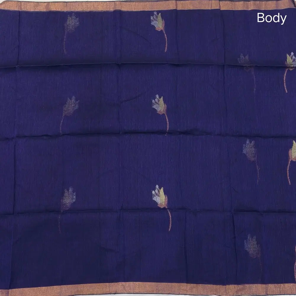 Violet pure linen jamdani woven saree, with copper tissue double side borders,striped tissue pallu with tassles, plain running blouse with borders.(DRY CLEAN RECOMMENDED ). NS112