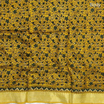 Mehandhi yellow ajrak hand block printed pure dola silk saree, benarasi zari woven double side borders, hand block printed pallu, running blouse with borders.(DRY CLEAN RECOMMENDED , MILD STAINS AND DYES ARE NOT DEFECTS). NS99