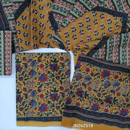 Mehandhi yellow floral Printed soft cotton unstitched salwar material(lining optional)vertical printed cotton bottom, printed mul cotton full length dupatta. JN262518