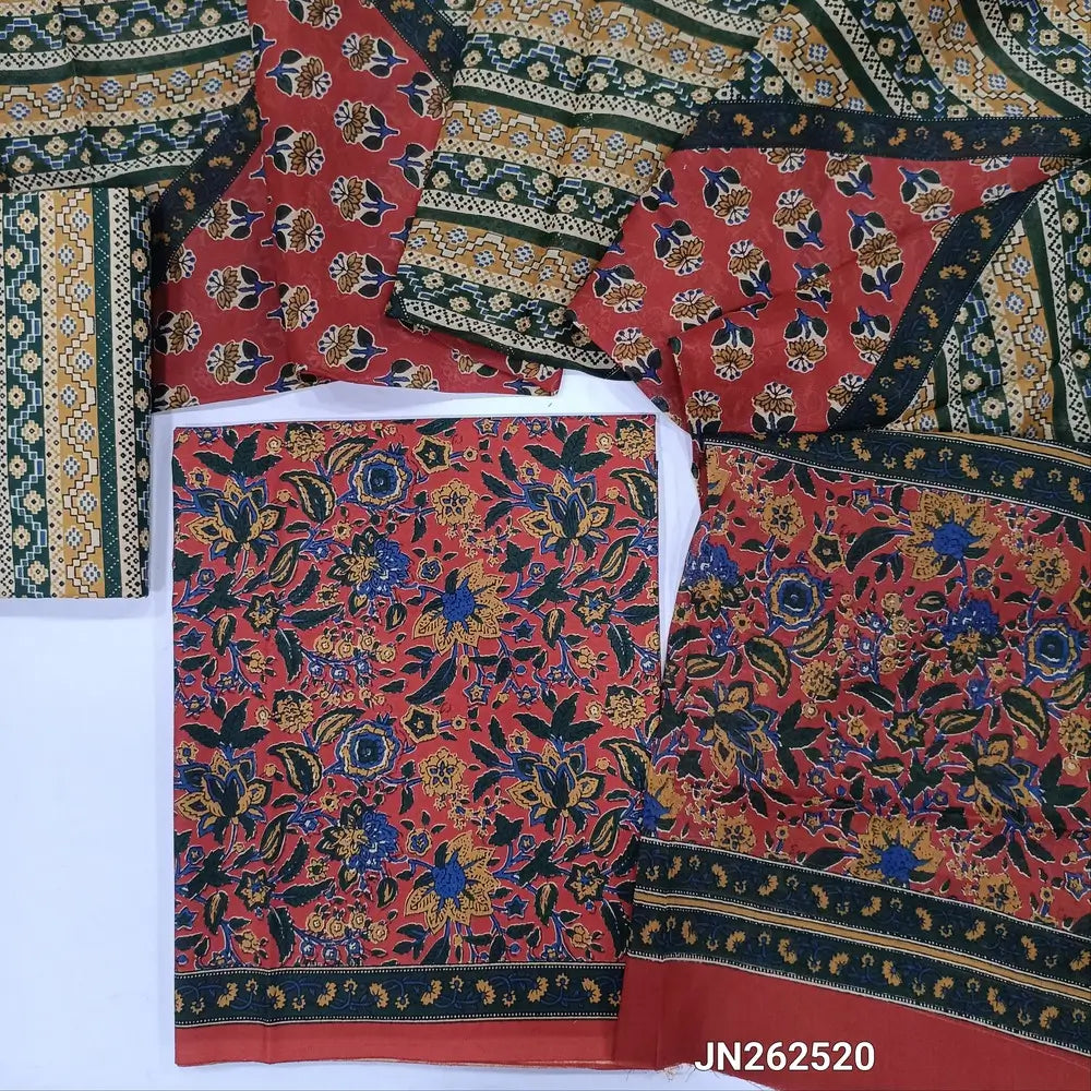 Dark maroon floral Printed soft cotton unstitched salwar material(lining optional)vertical printed cotton bottom, printed mul cotton full length dupatta. JN262520