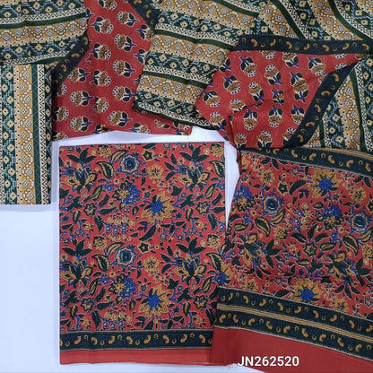 Dark maroon floral Printed soft cotton unstitched salwar material(lining optional)vertical printed cotton bottom, printed mul cotton full length dupatta. JN262520