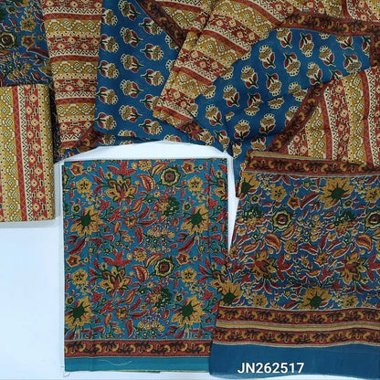 Blue floral Printed soft cotton unstitched salwar material(lining optional)vertical printed cotton bottom, printed mul cotton full length dupatta. JN262517