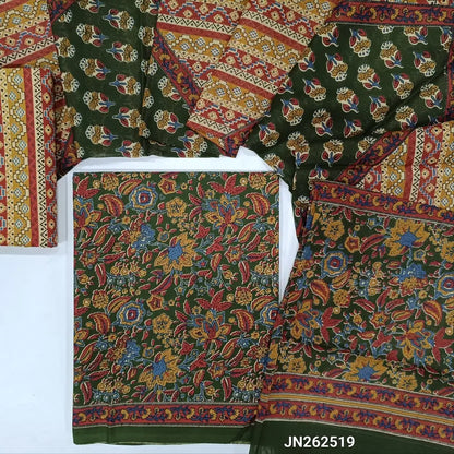 Dark green floral Printed soft cotton unstitched salwar material(lining optional)vertical printed cotton bottom, printed mul cotton full length dupatta. JN262519