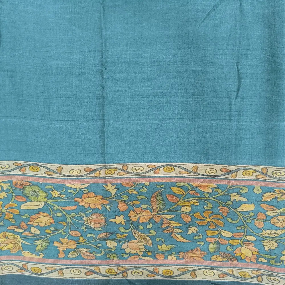 Blue shade digital printed viscous Silk cotton unstitched salwar material, kalamkari printed on daman(shiny,Lining Needed)matching silky Bottom,digital printed viscous silk dupatta.JN262610