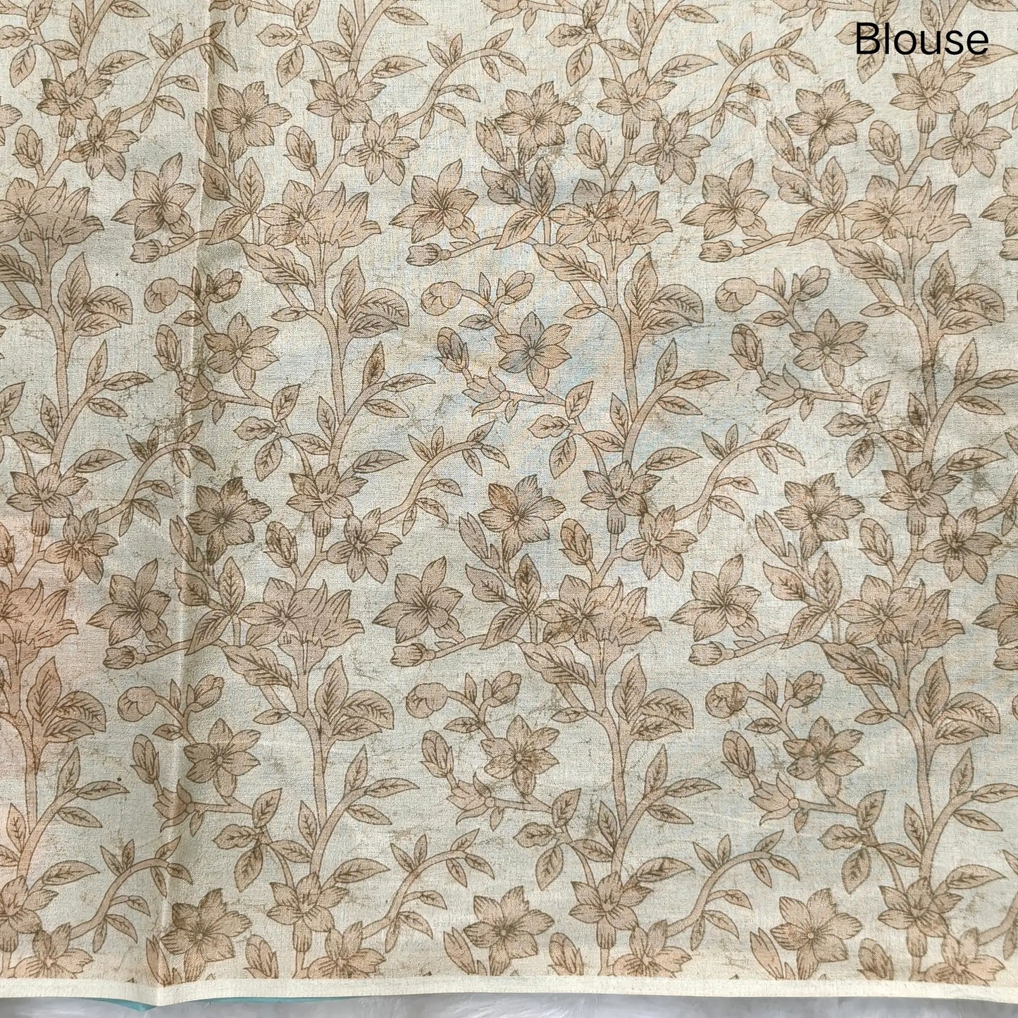 Designer pastel blue organza saree with kalamkari art silk applique work(soft, thin)rich pallu,digital printed art silk blouse. NS116